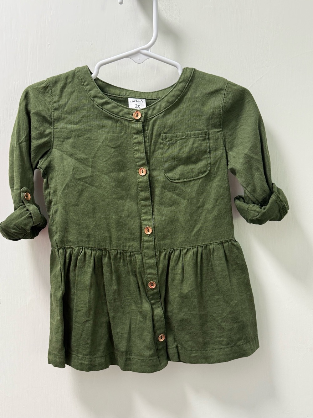 Carter's Olive Green Button-Front Peplum Blouse